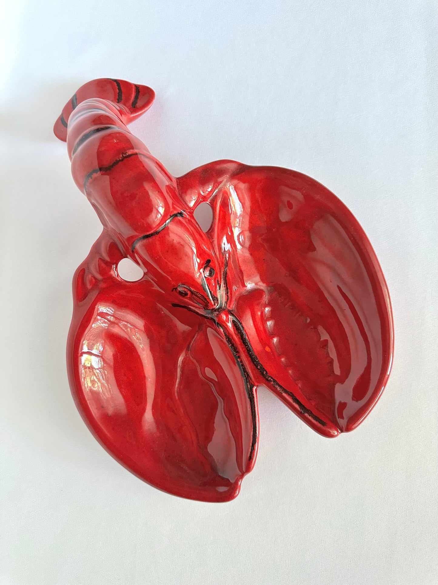 Vintage heavy ceramic red glazed lobster serving dish