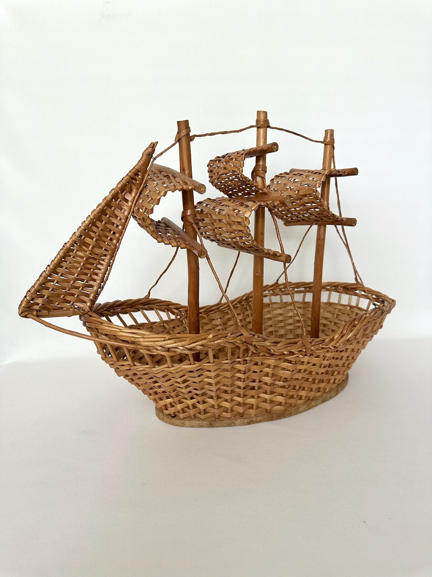 Vintage rattan clipper ship model or basket