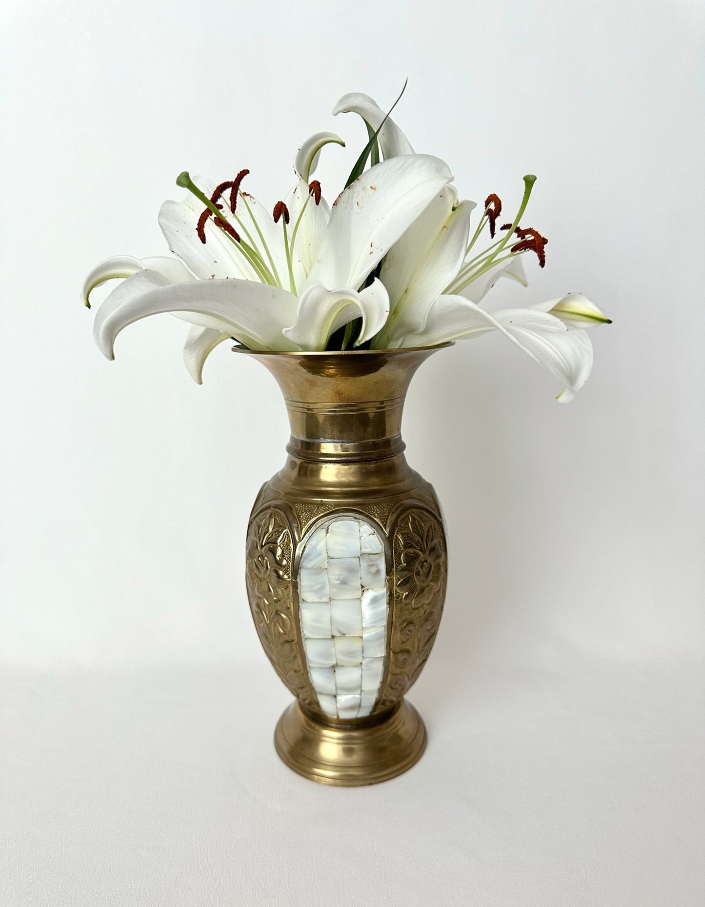 Leonett Mother of Pearl Brass Vase