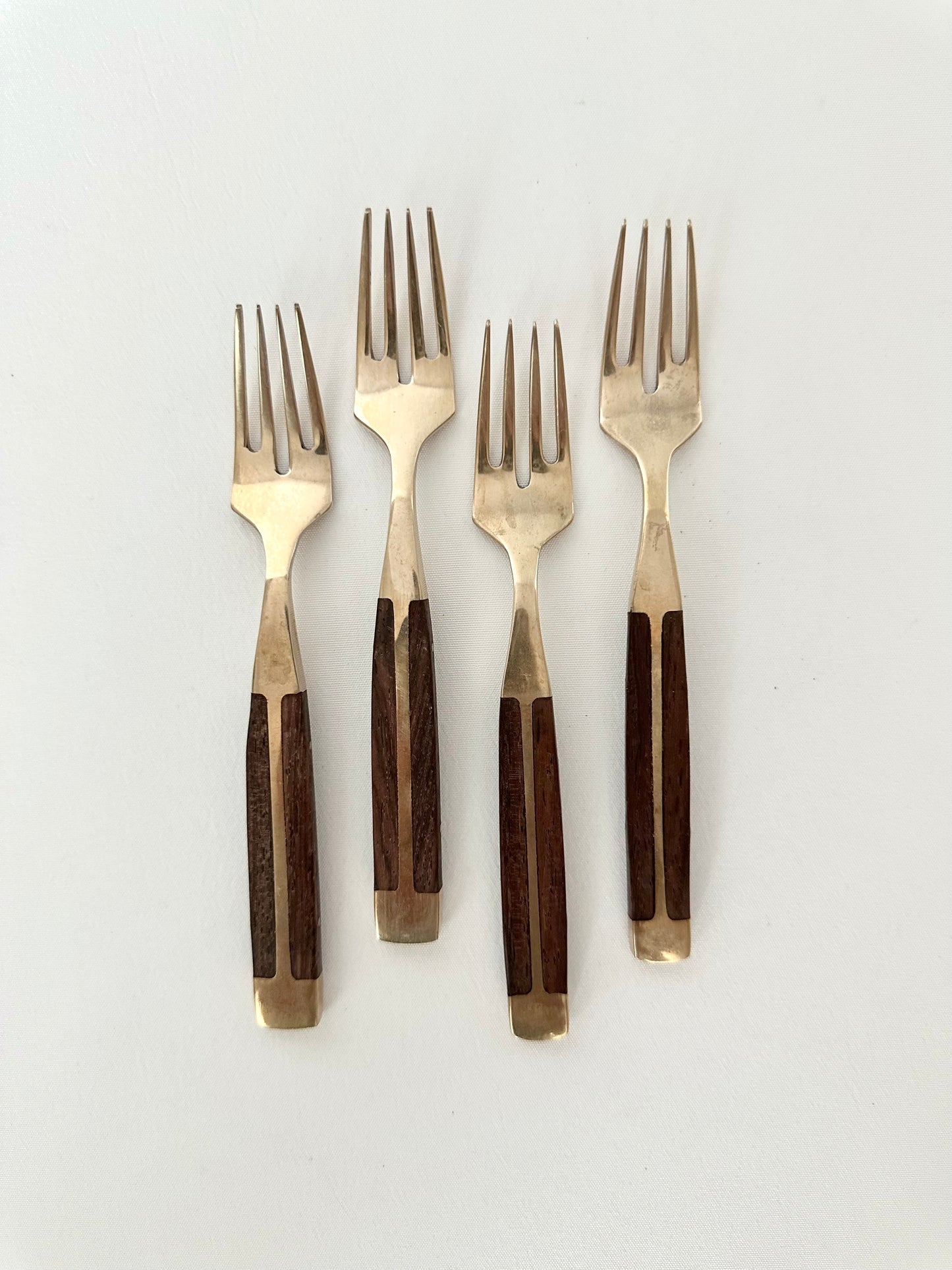 vintage teak and brass appetizer forks