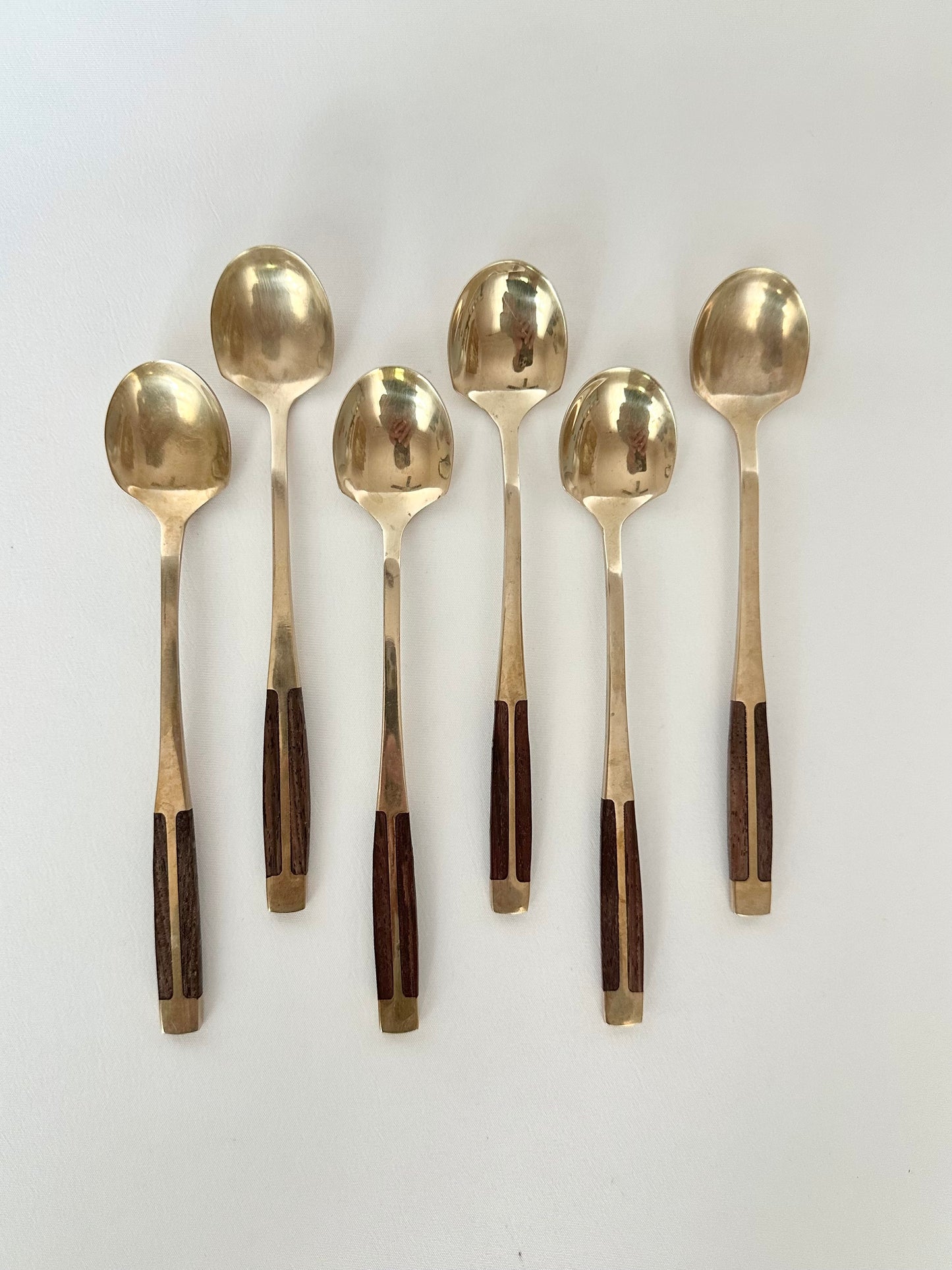 vintage teak and brass iced tea spoons. set of four or set of six