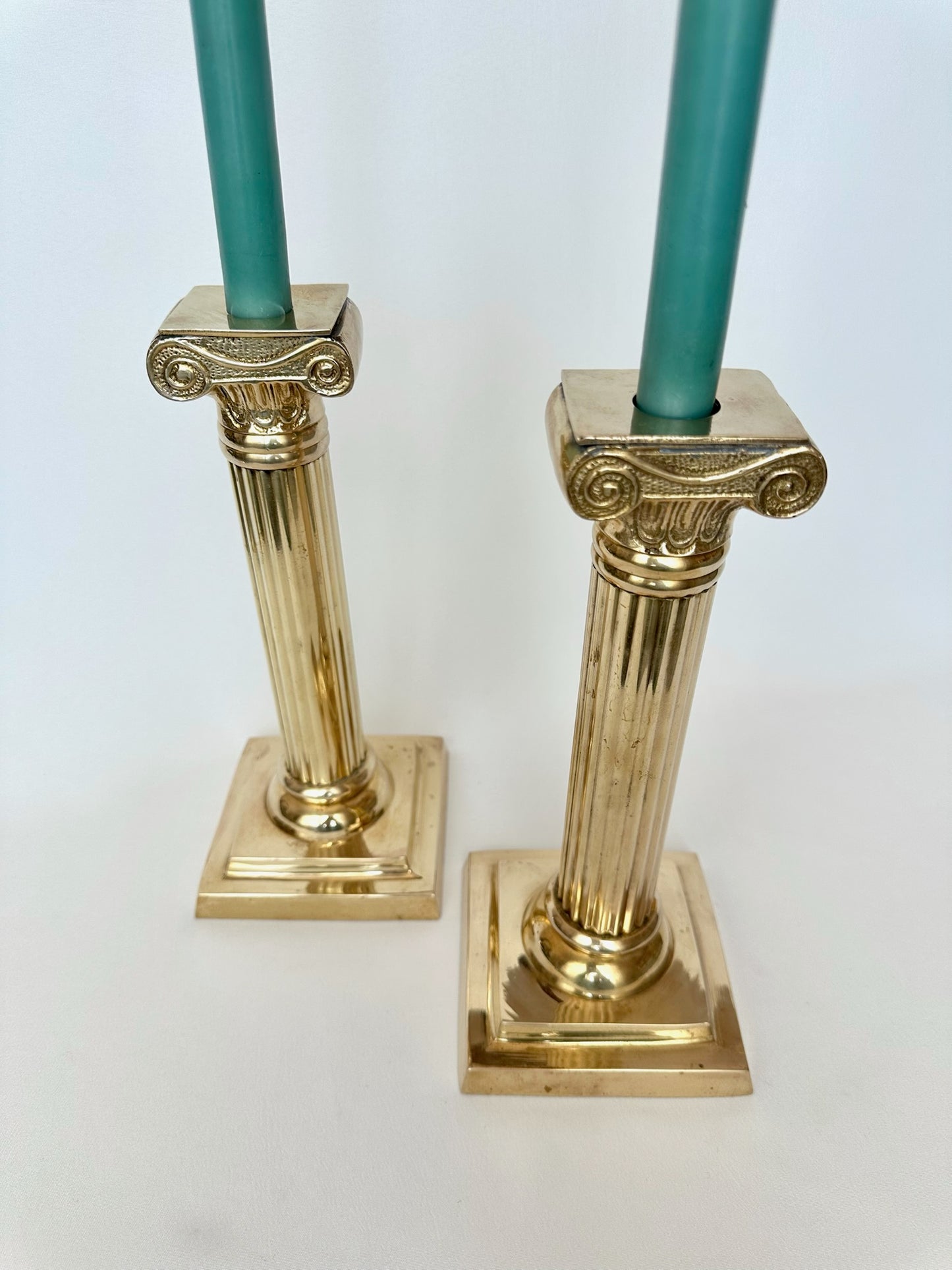 Vintage brass greek column candlesticks set of two