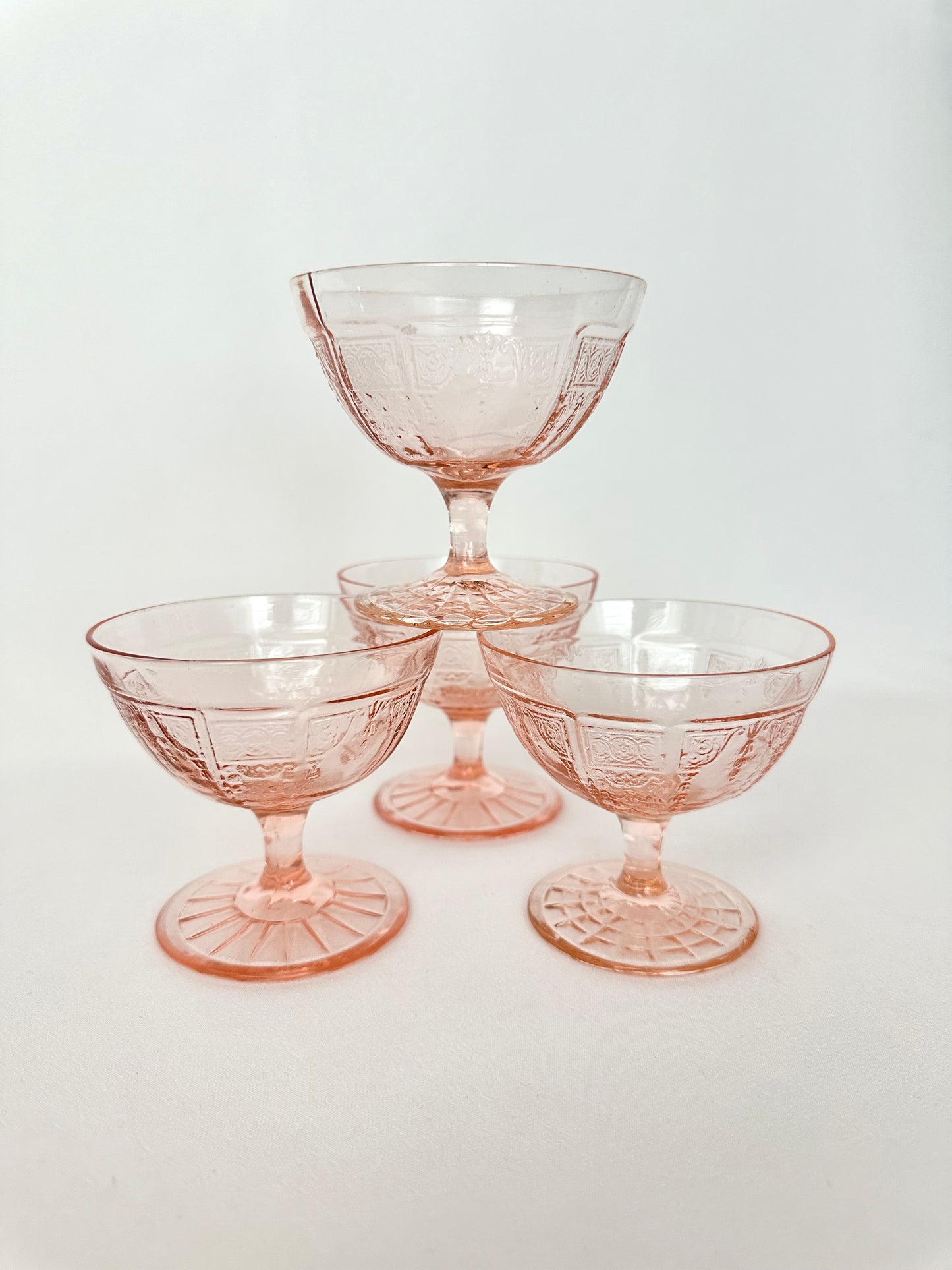 pink embossed set of four glass dessert cups
