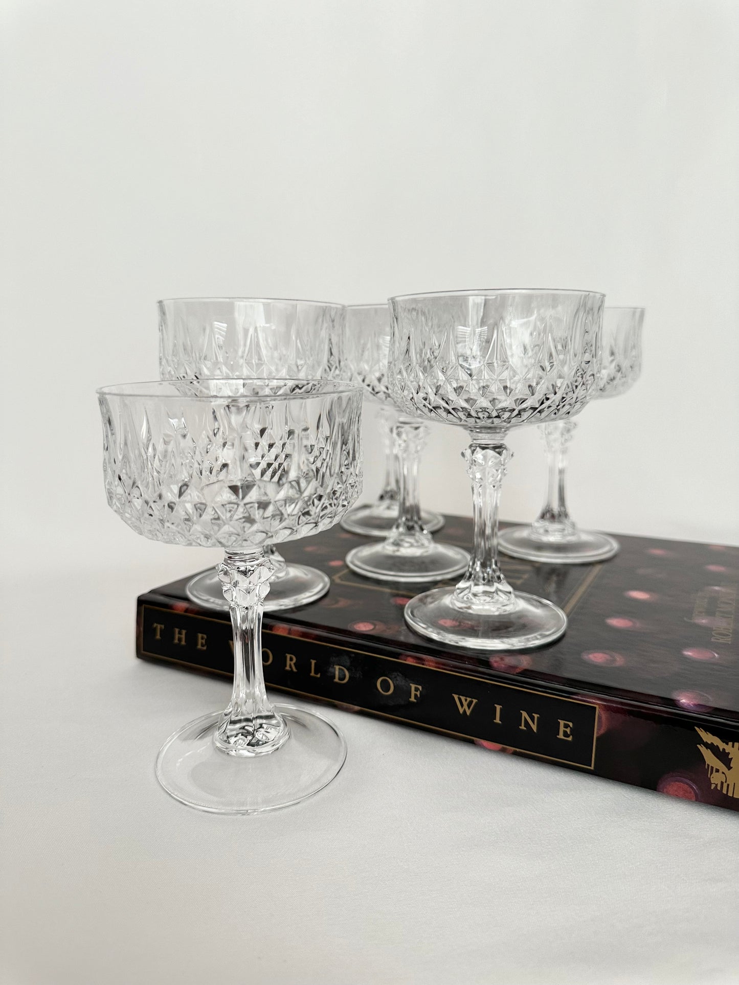 Vintage heavy crystal highly textured coupes set of six.