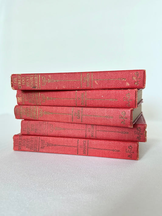 Vintage small red short stories hardcover book stack set of five.