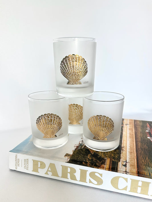 Vintage frosted gold clamshell embossed cocktail glasses set of four by Culver