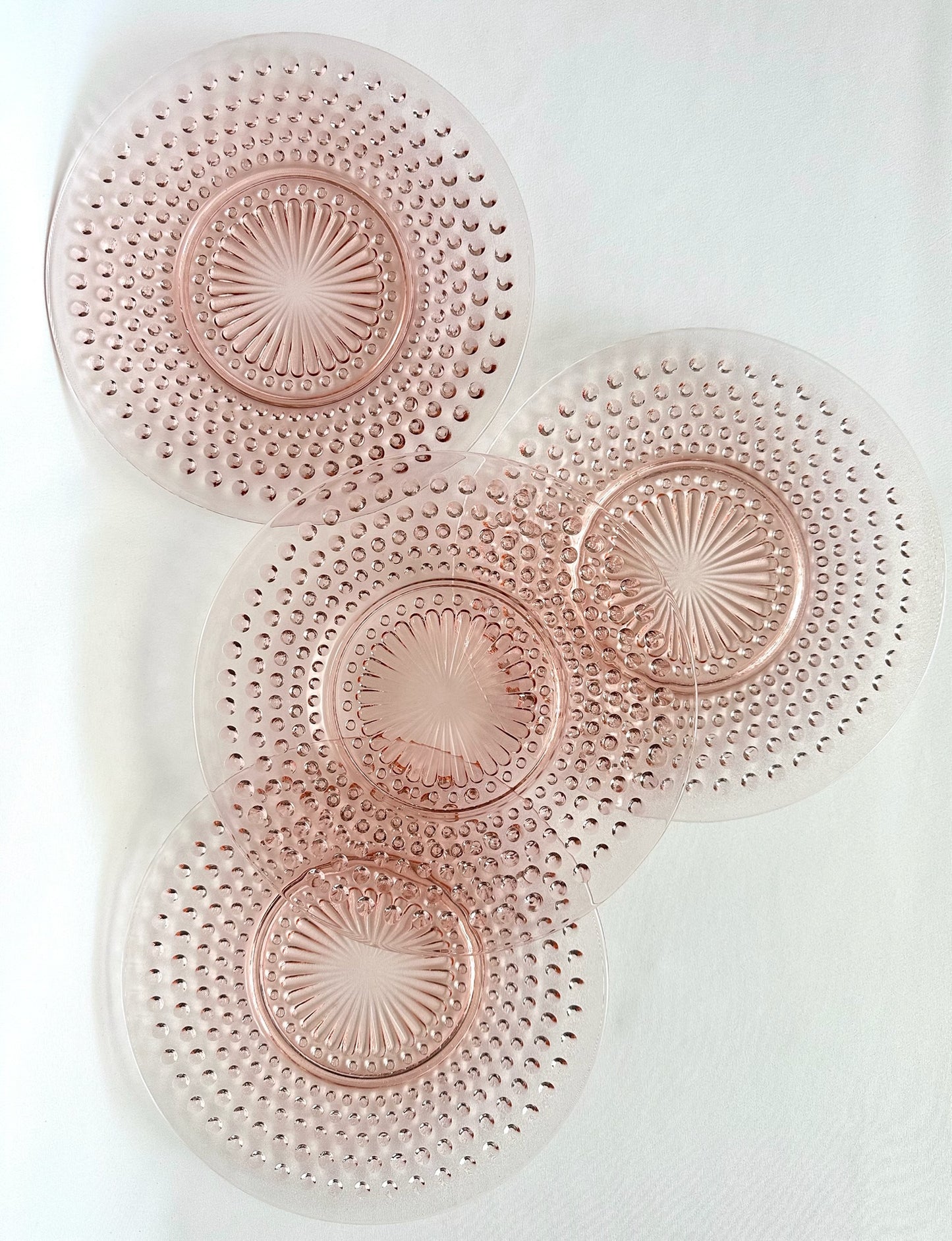 vintage blush pink depression glass plates with bubble texture set of four 