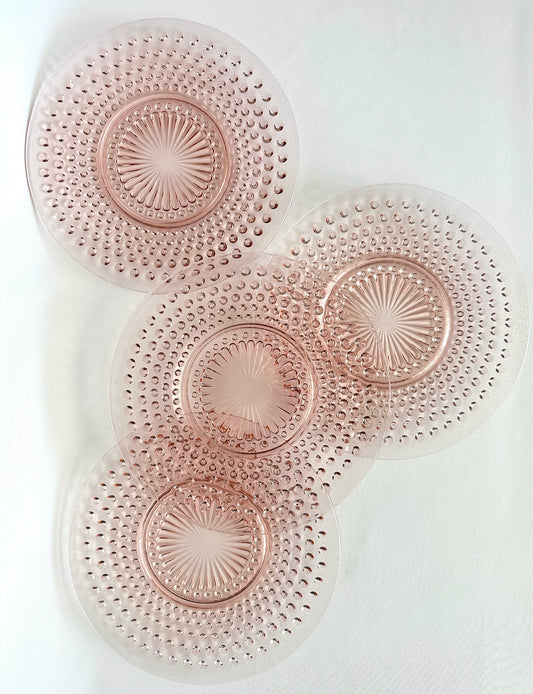 vintage blush pink depression glass plates with bubble texture set of four 