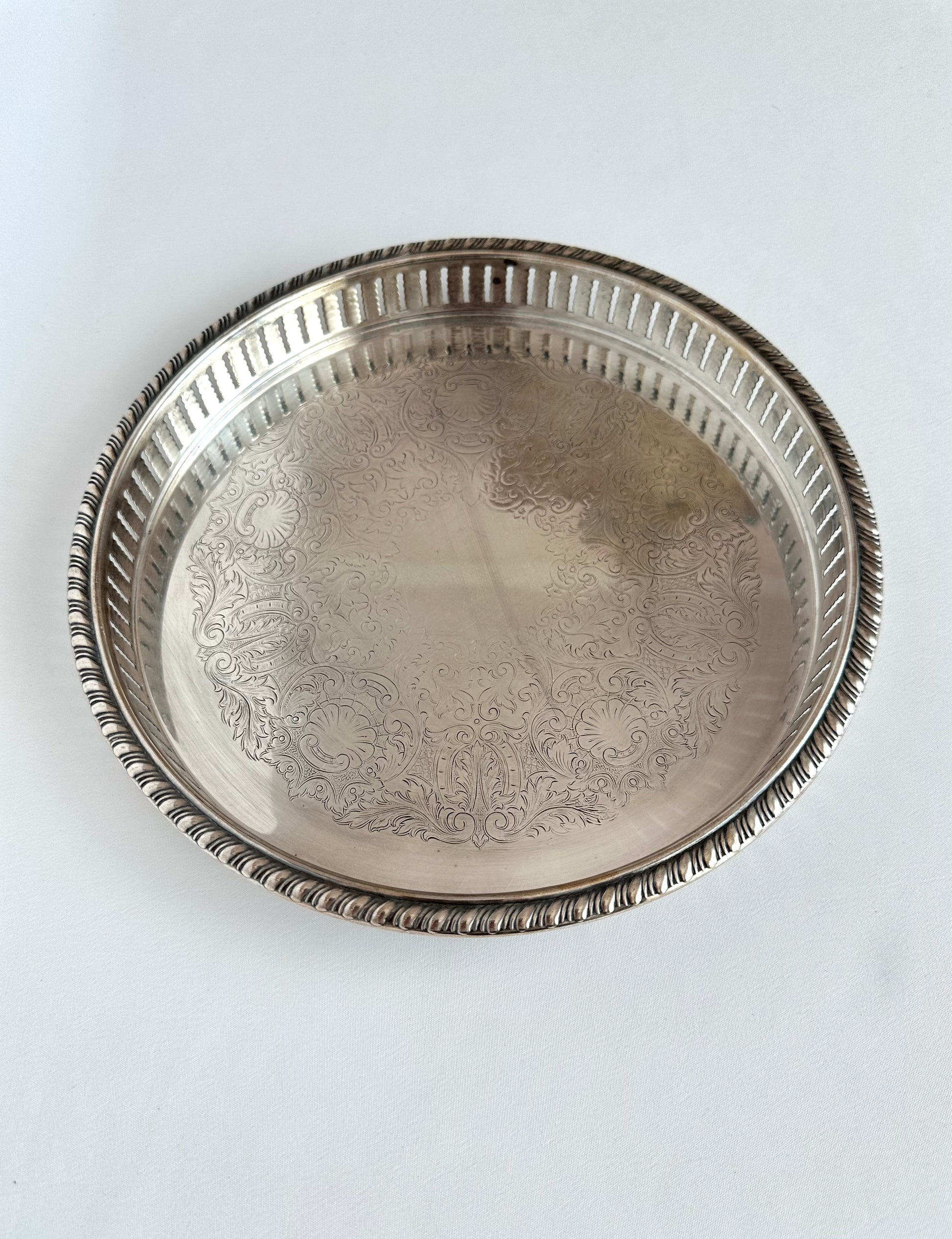 Vintage silverplate etched gallery tray.