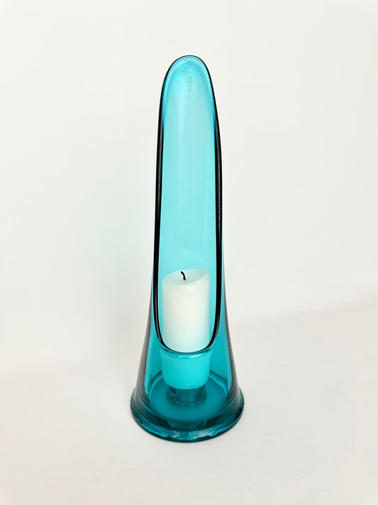 Vintage swung style teal glass candlestick holder