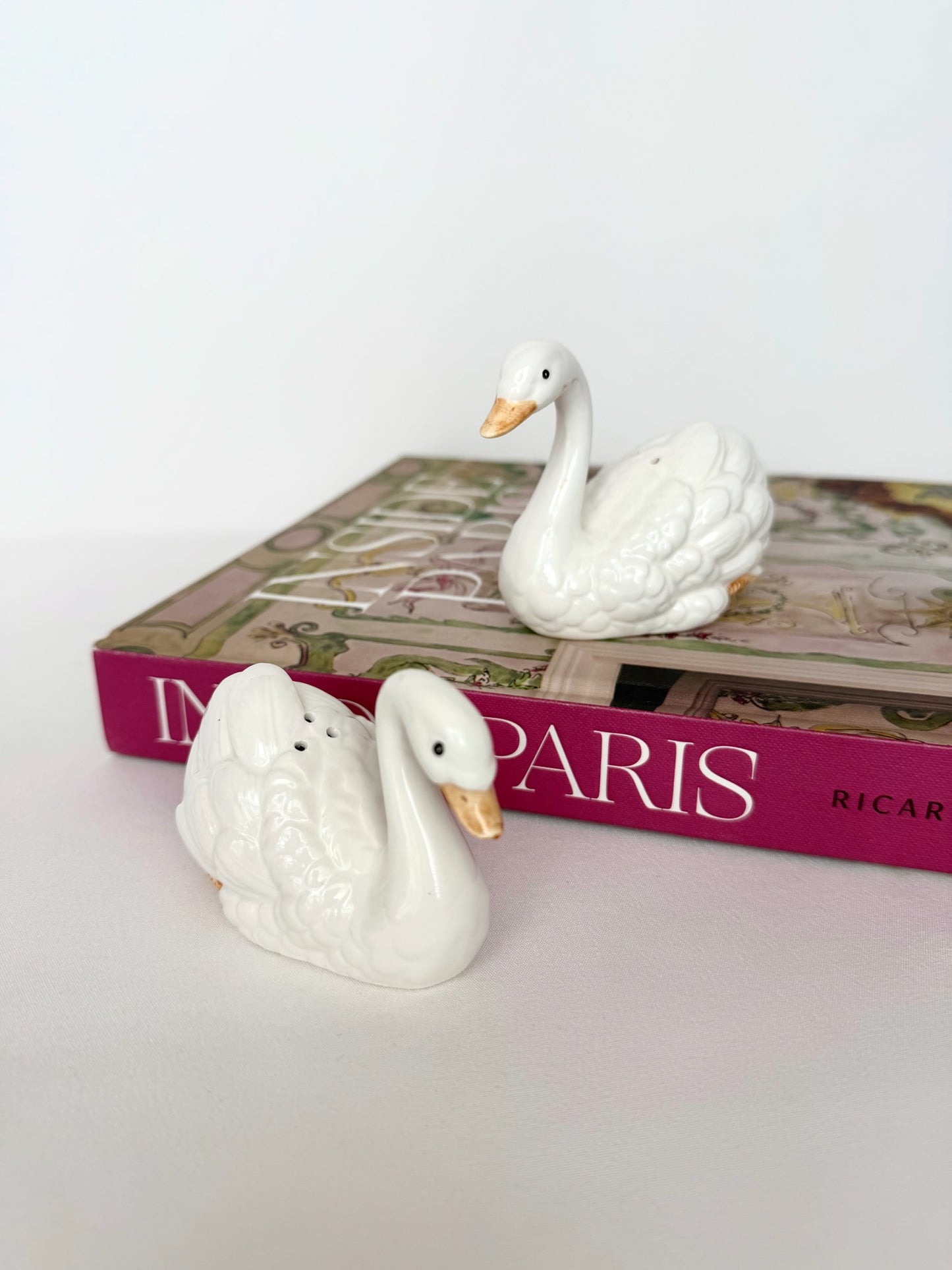 vintage glazed ceramic swan salt and pepper shakers set of two by Fitz and Floyd
