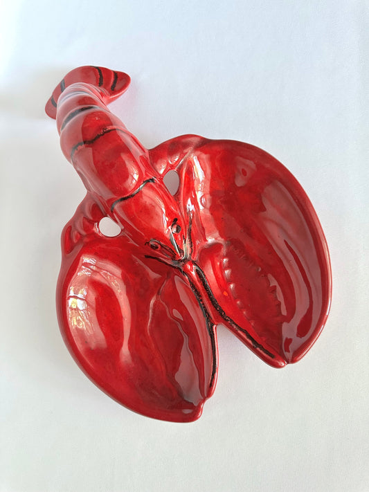 Vintage heavy ceramic red glazed lobster serving dish