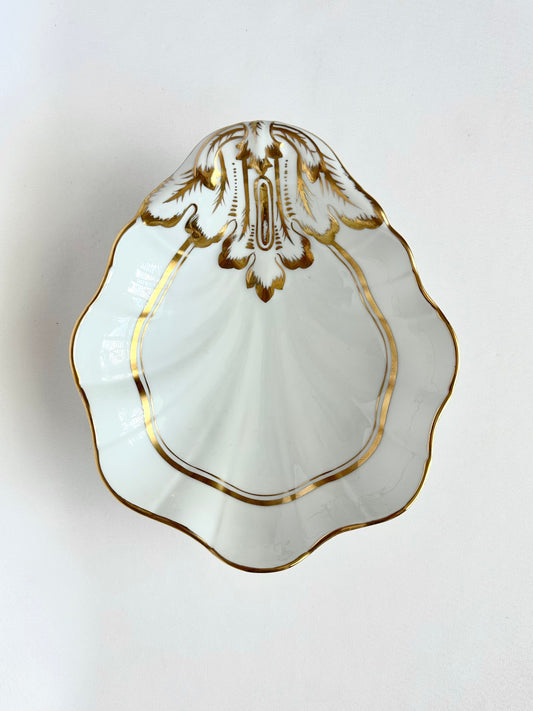 vintage white and gold porcelain clam shaped serving bowl