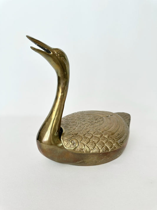 vintage brass swan lidded stasher box