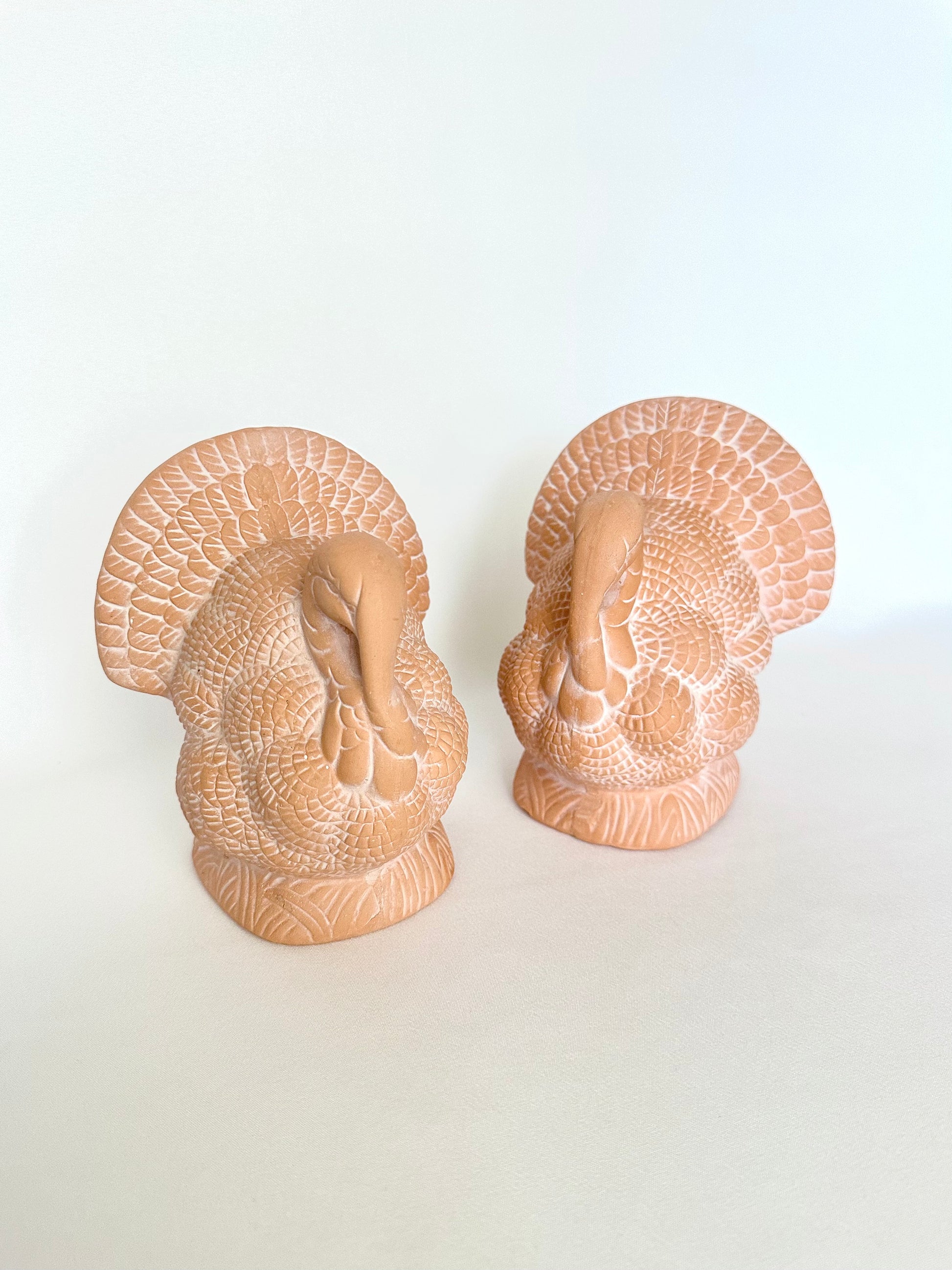 Vintage terracotta turkey figurines set of two.