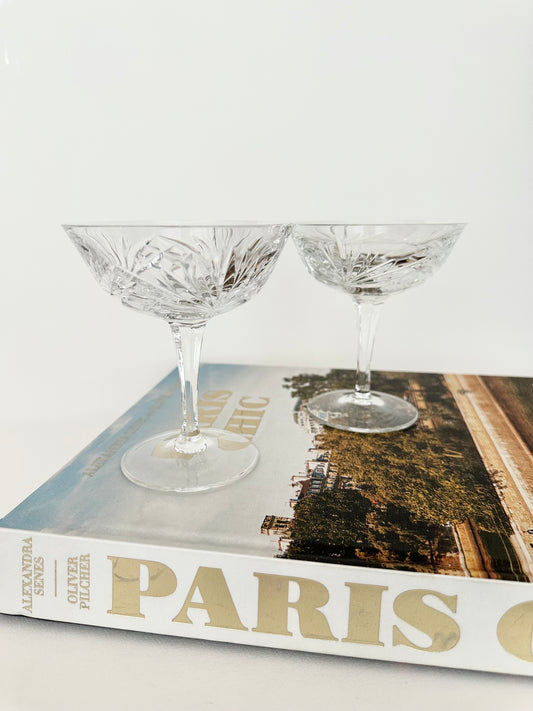 Pair of vintage cut crystal coupes by gorham