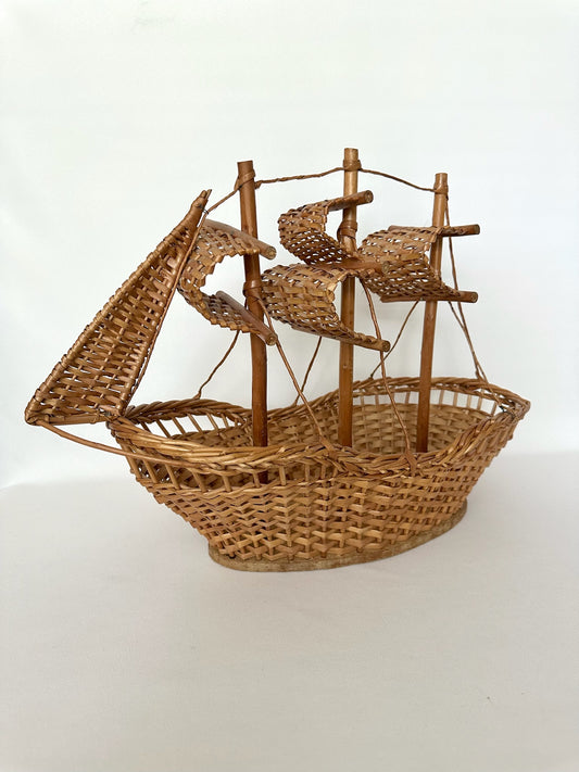 Vintage rattan clipper ship model or basket
