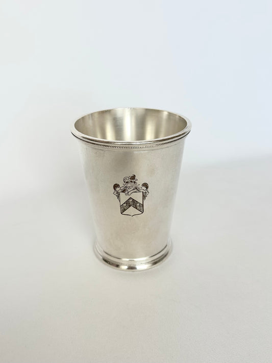 Vintage silverplate mint julep cup with crest detail