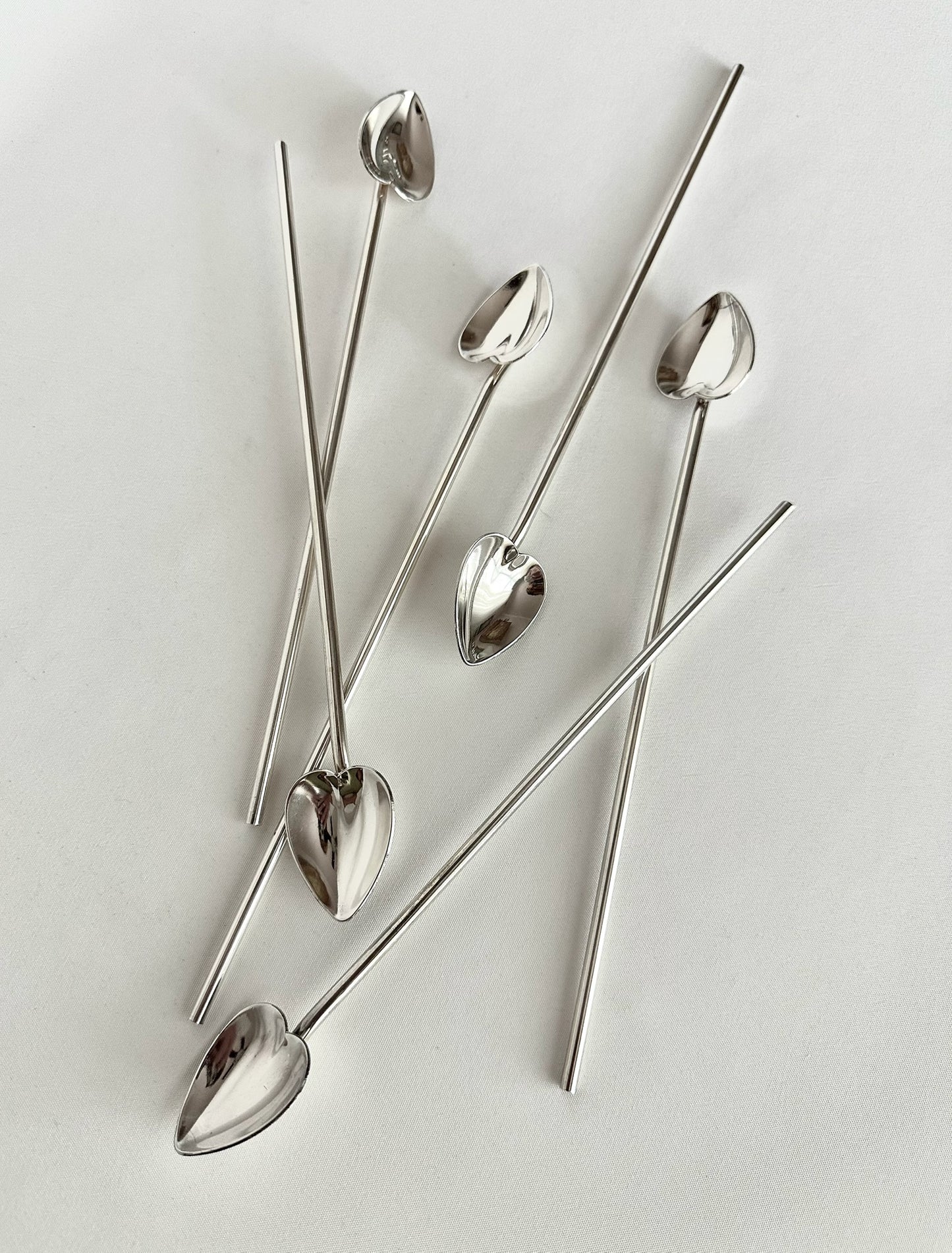 vintage silverplate sipper straw heart shaped spoons set of six
