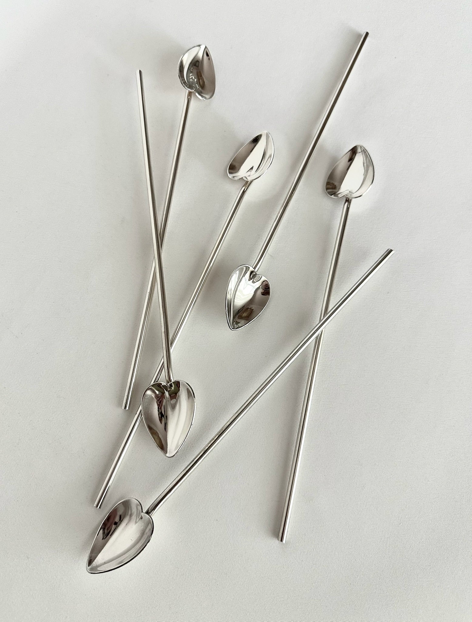 vintage silverplate sipper straw heart shaped spoons set of six