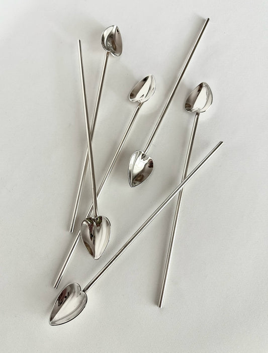 vintage silverplate sipper straw heart shaped spoons set of six
