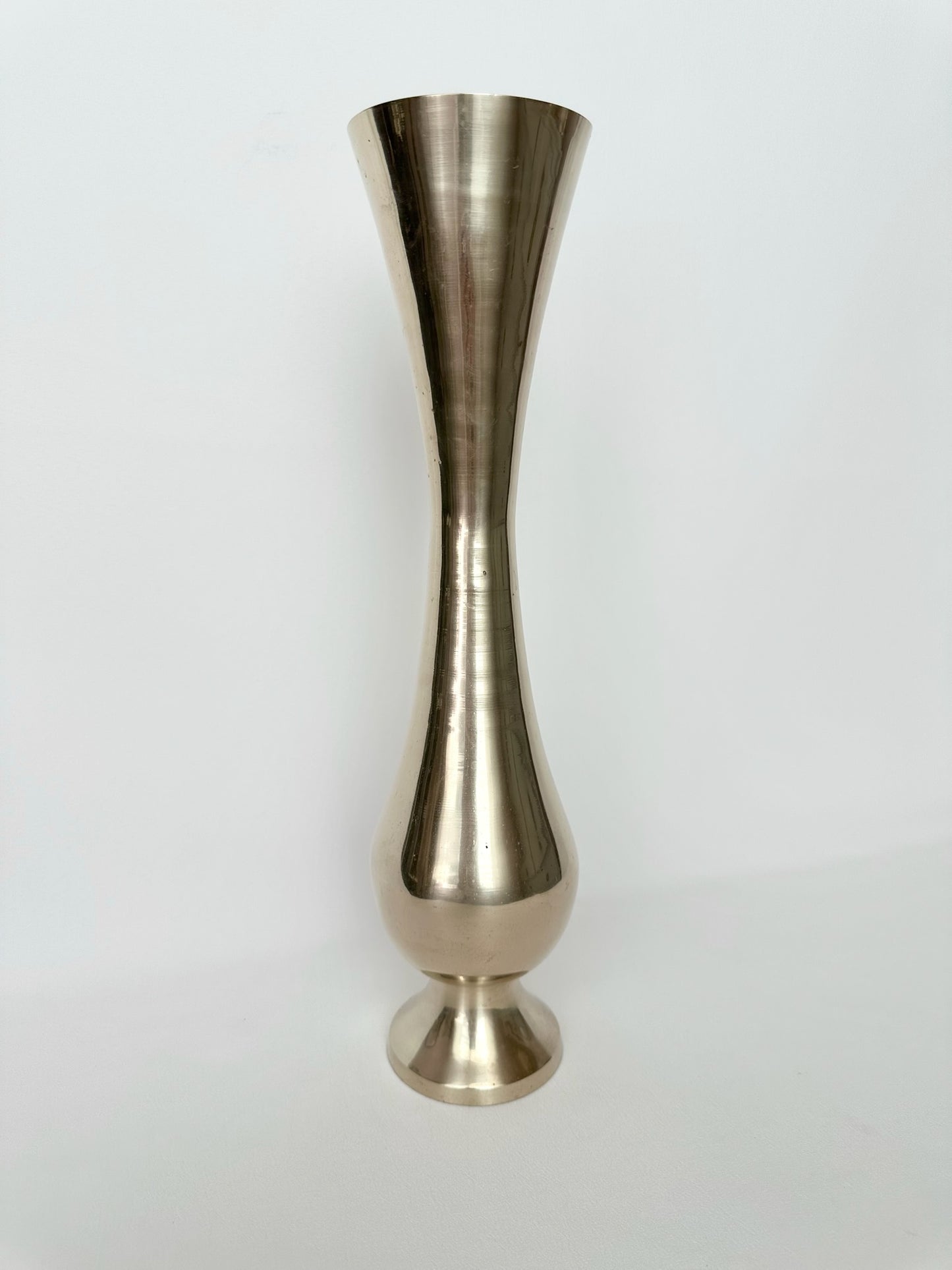 vintage tall slender brass footed vase