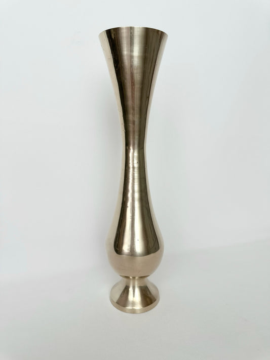 vintage tall slender brass footed vase
