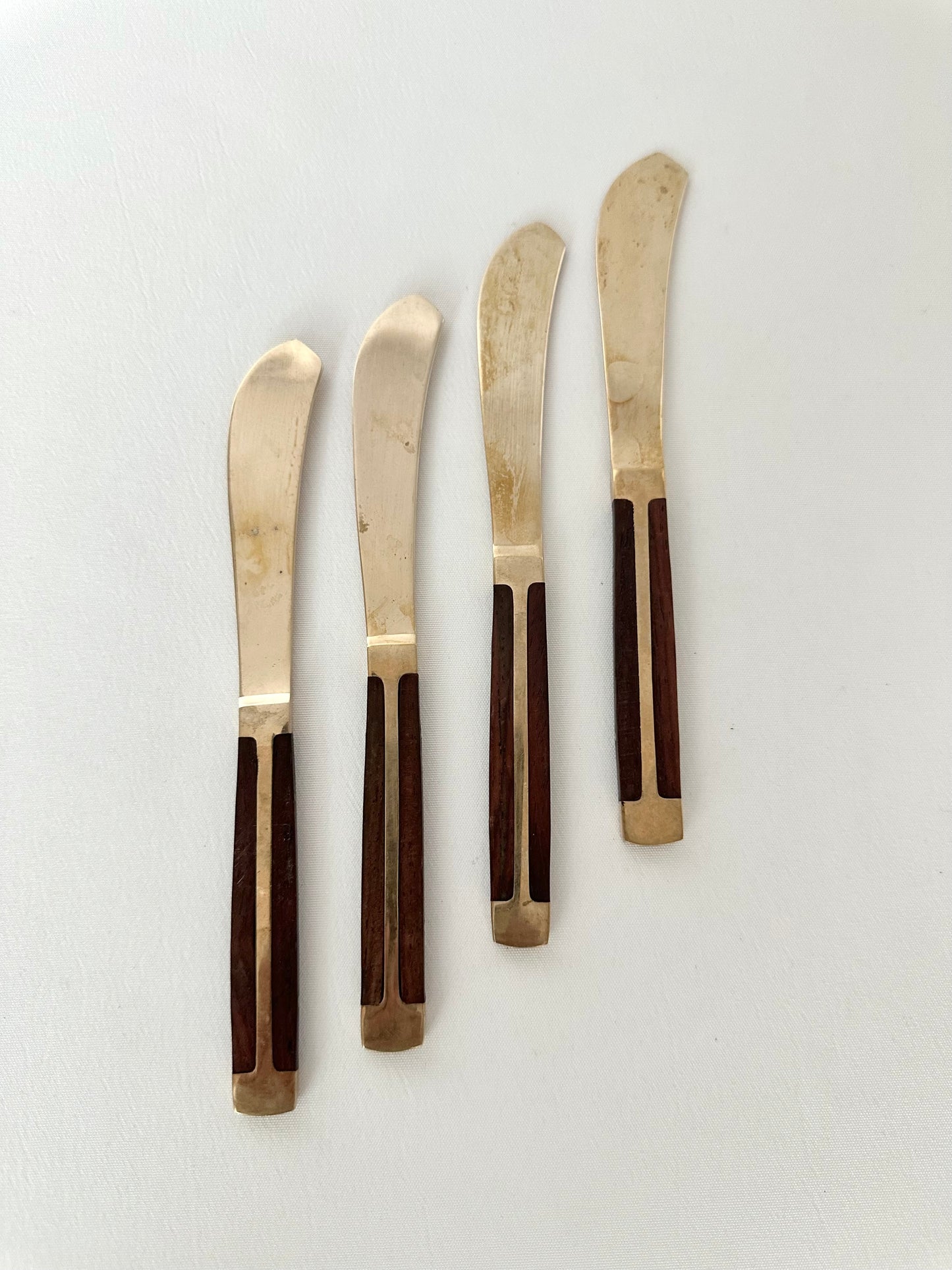 vintage teak and brass spreader knives set of four