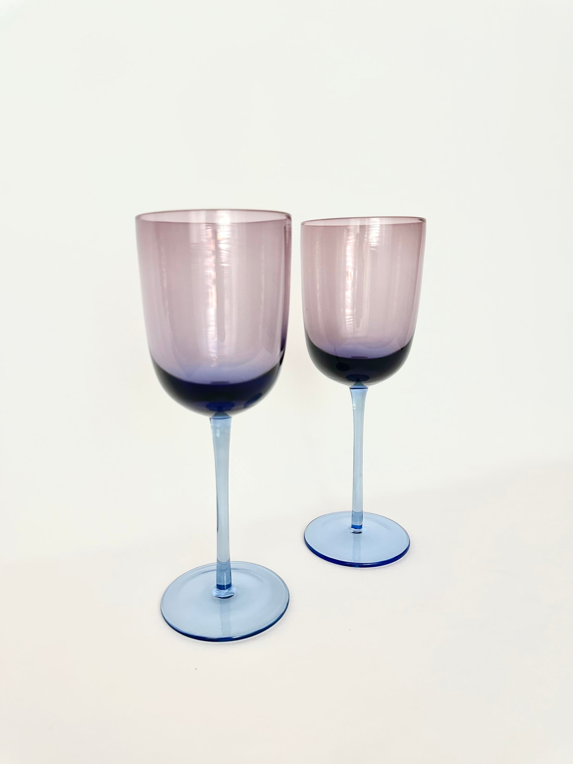 tall purple and blue wine goblets set of two