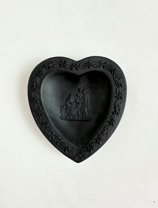 Vintage Wedgwood black basalt heart trinket dish.