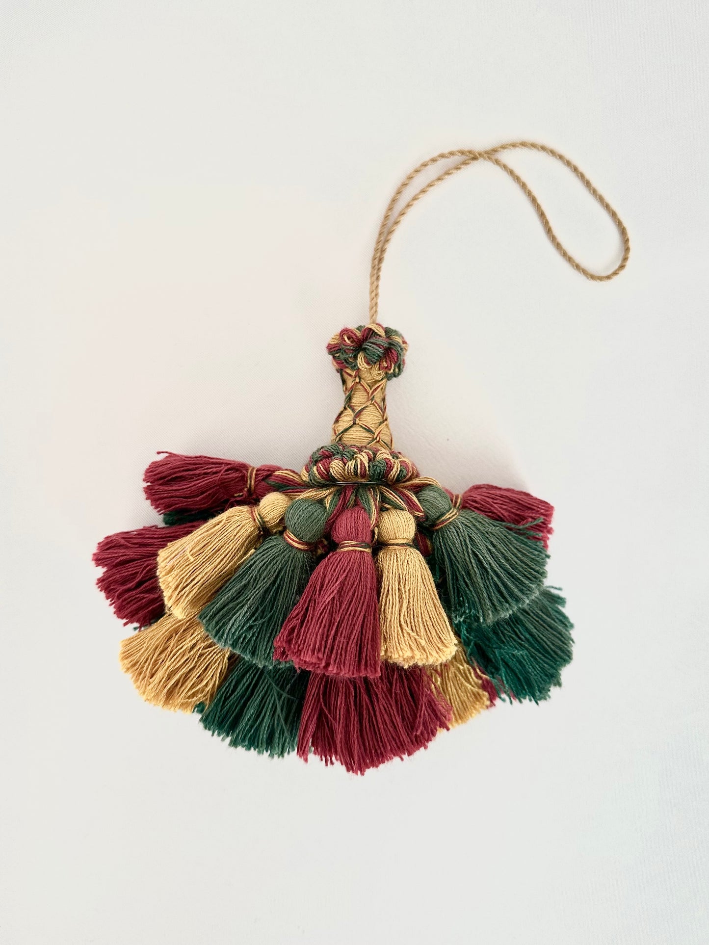 cotton decorative door tassel in green, maroon and gold