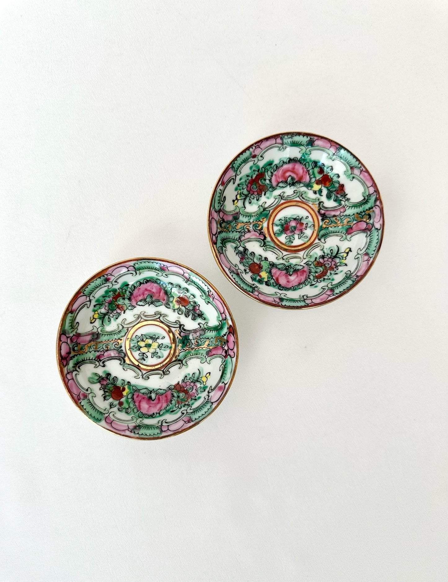 Peony Rose Canton Trinket Dish Pair