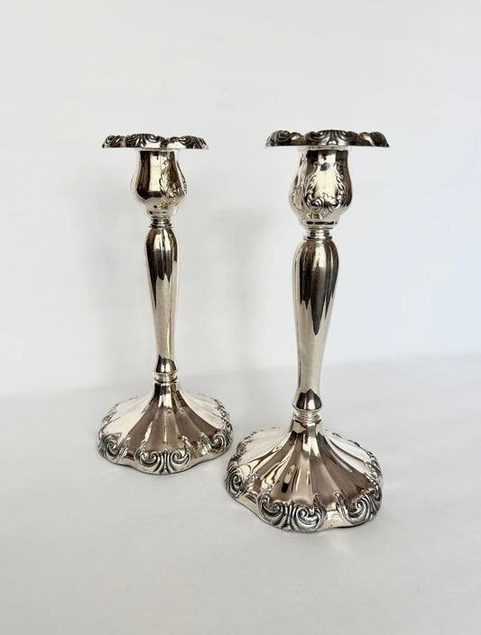 vintage baroque style heavy silverplate candlestick holders set of two