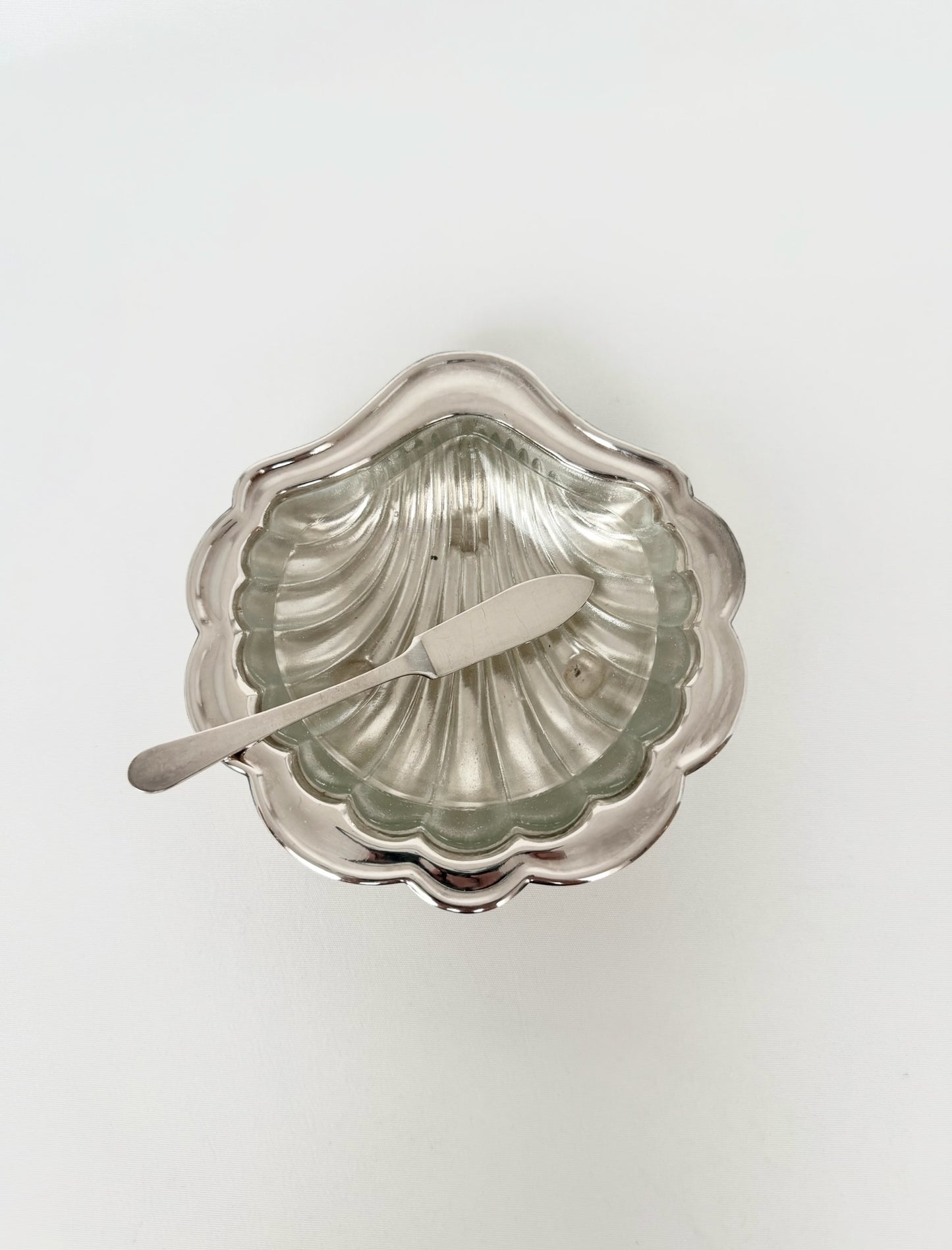 vintage silverplate butter dish with glass liner and matching silverplate knife