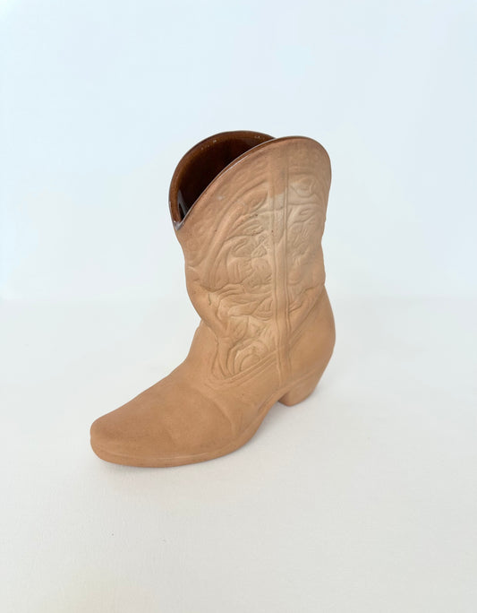 Vintage Frankoma pottery terracotta cowboy boot vase