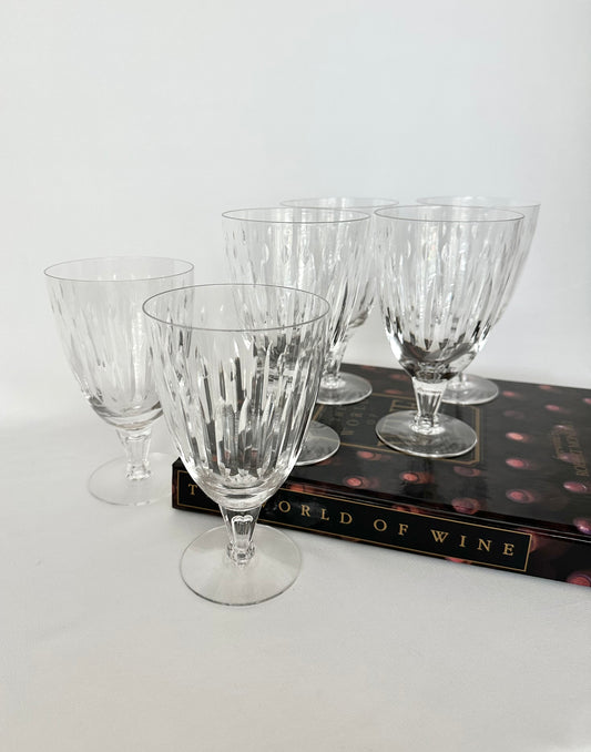 Vintage cut crystal footed water goblets set of six.