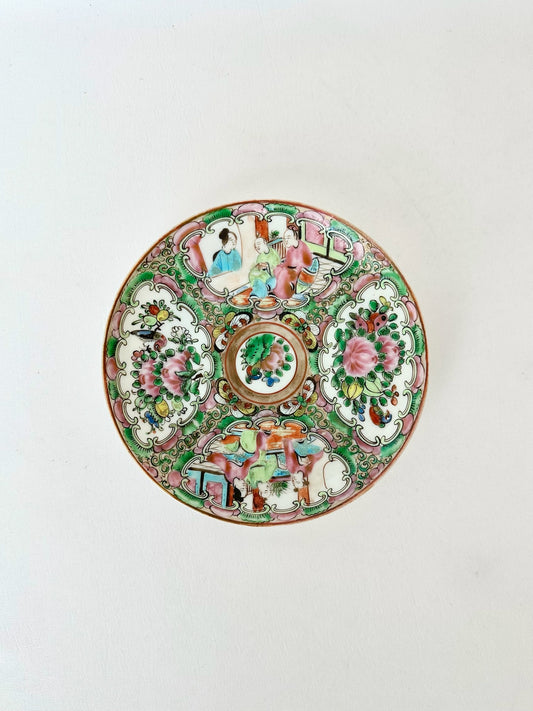 antique rose medallion small porcelain trinket dish