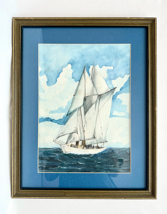 vintage framed sailboat original watercolor