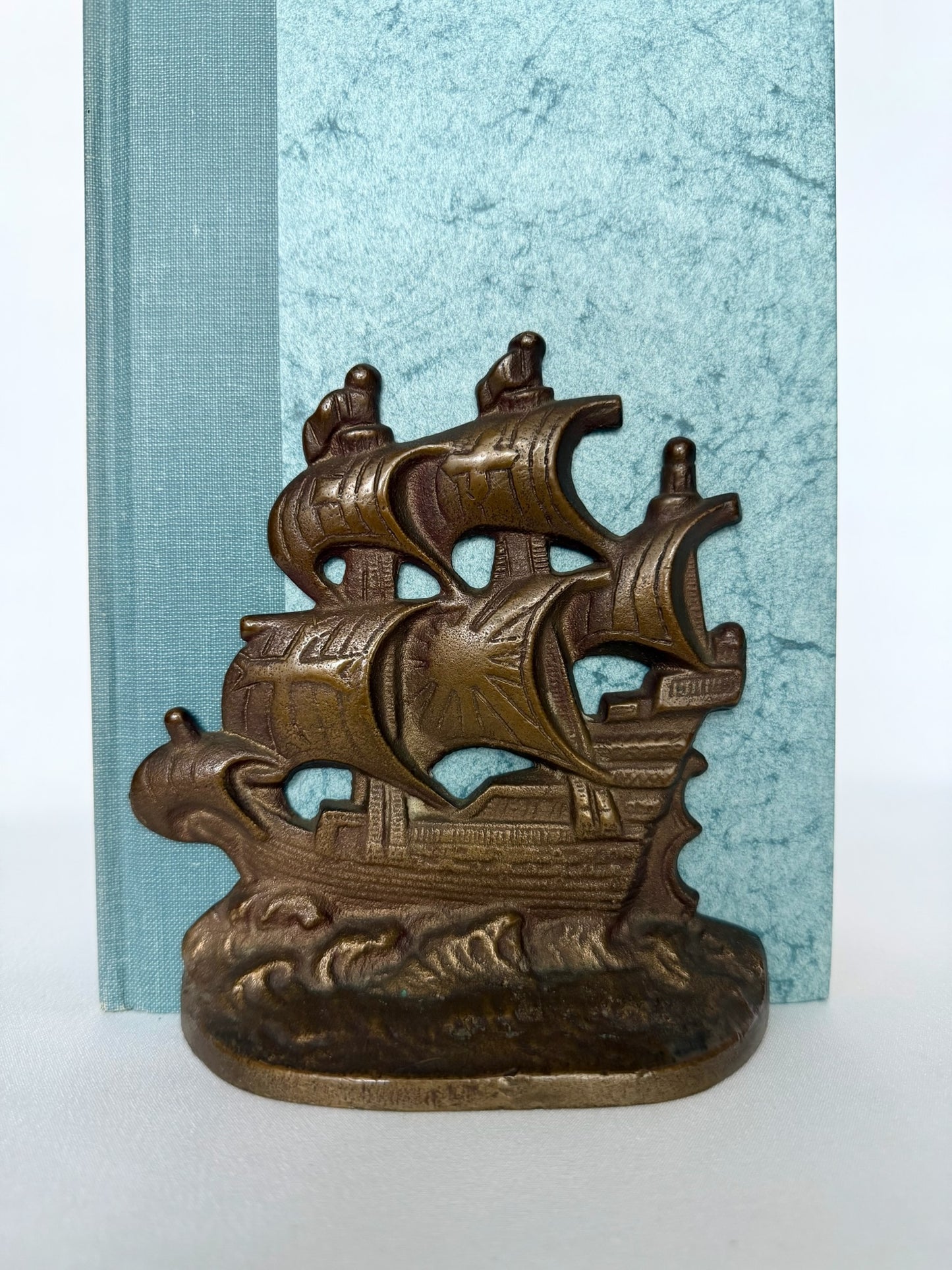 vintage brass spanish galleon book ends pair