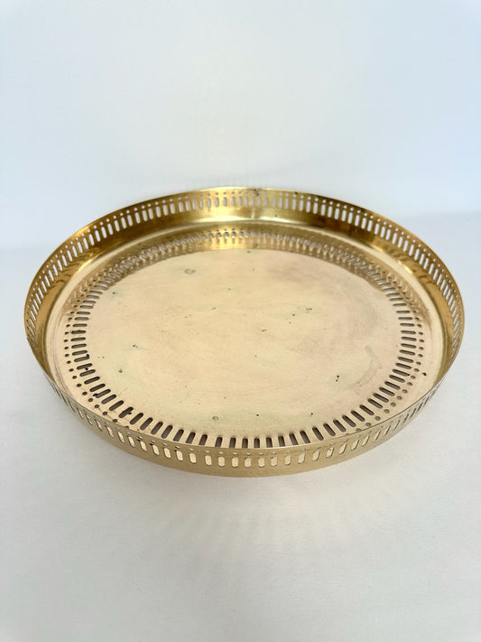 Vintage round brass reticulated serving tray