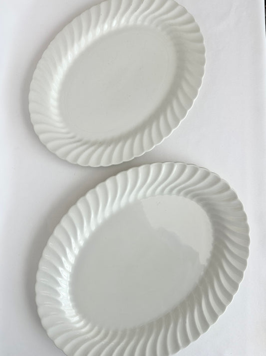 Vintage fluted ironstone platters set of two different sizes. Johnson Brothers England 