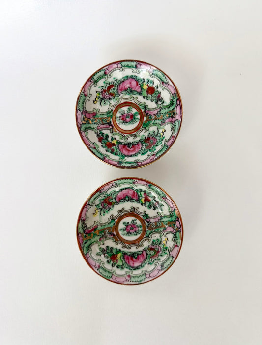 vintage pair of rose canton small trinket dishes