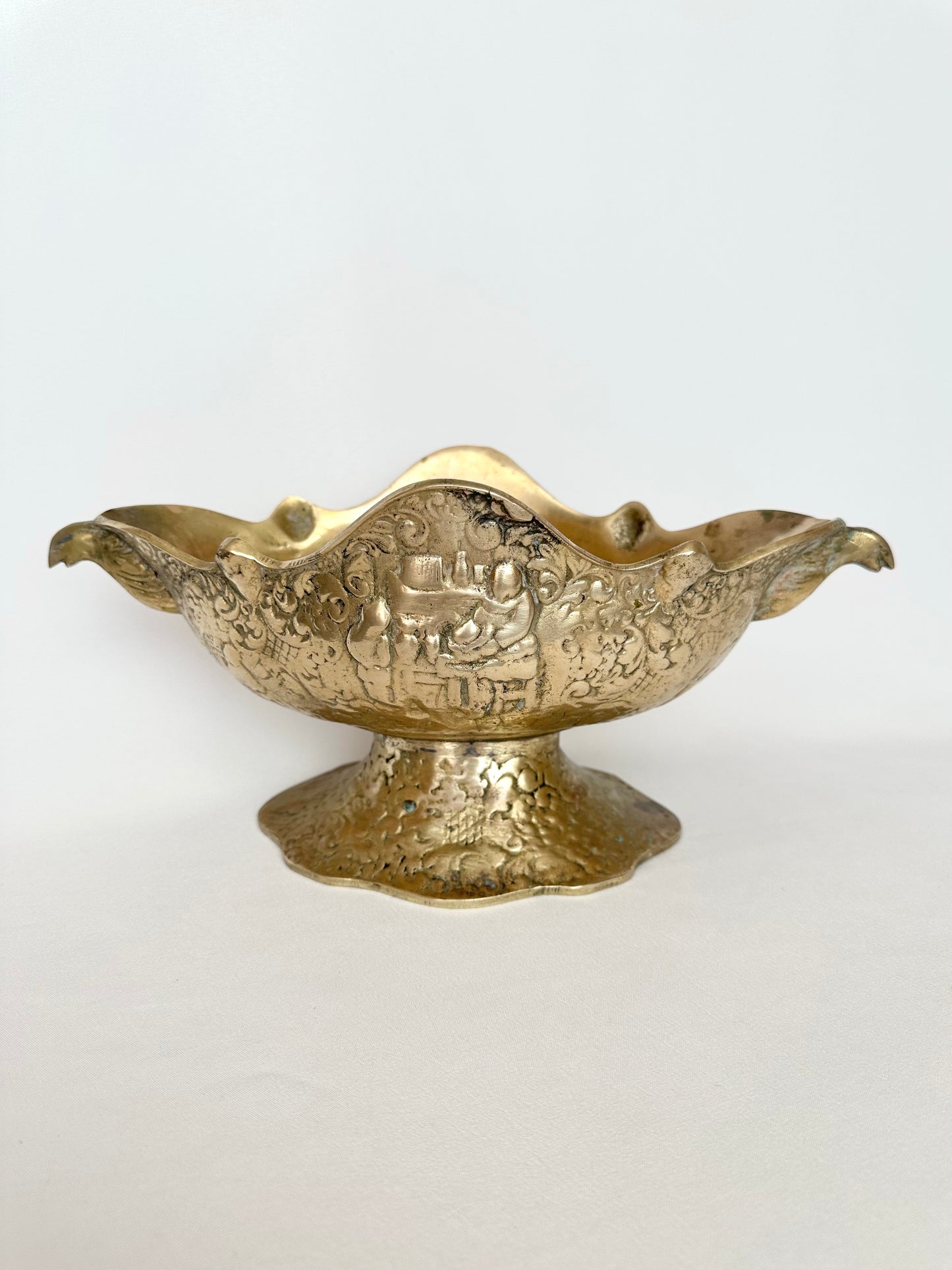 vintage textured brass compote with eagle  head handles