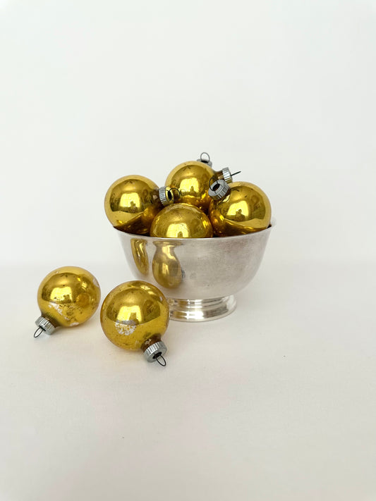 Vintage gold glass Christmas tree ornaments set of twelve.