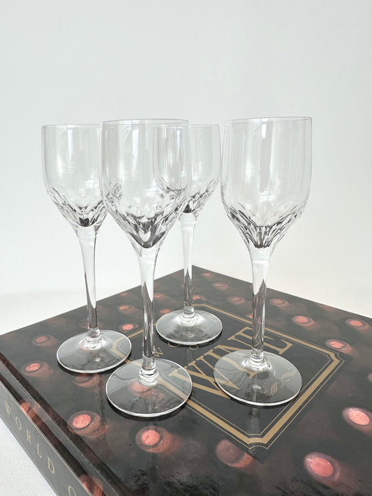 Crystal small thumbprint patterned stemmed cordials set of four by Orrefors.