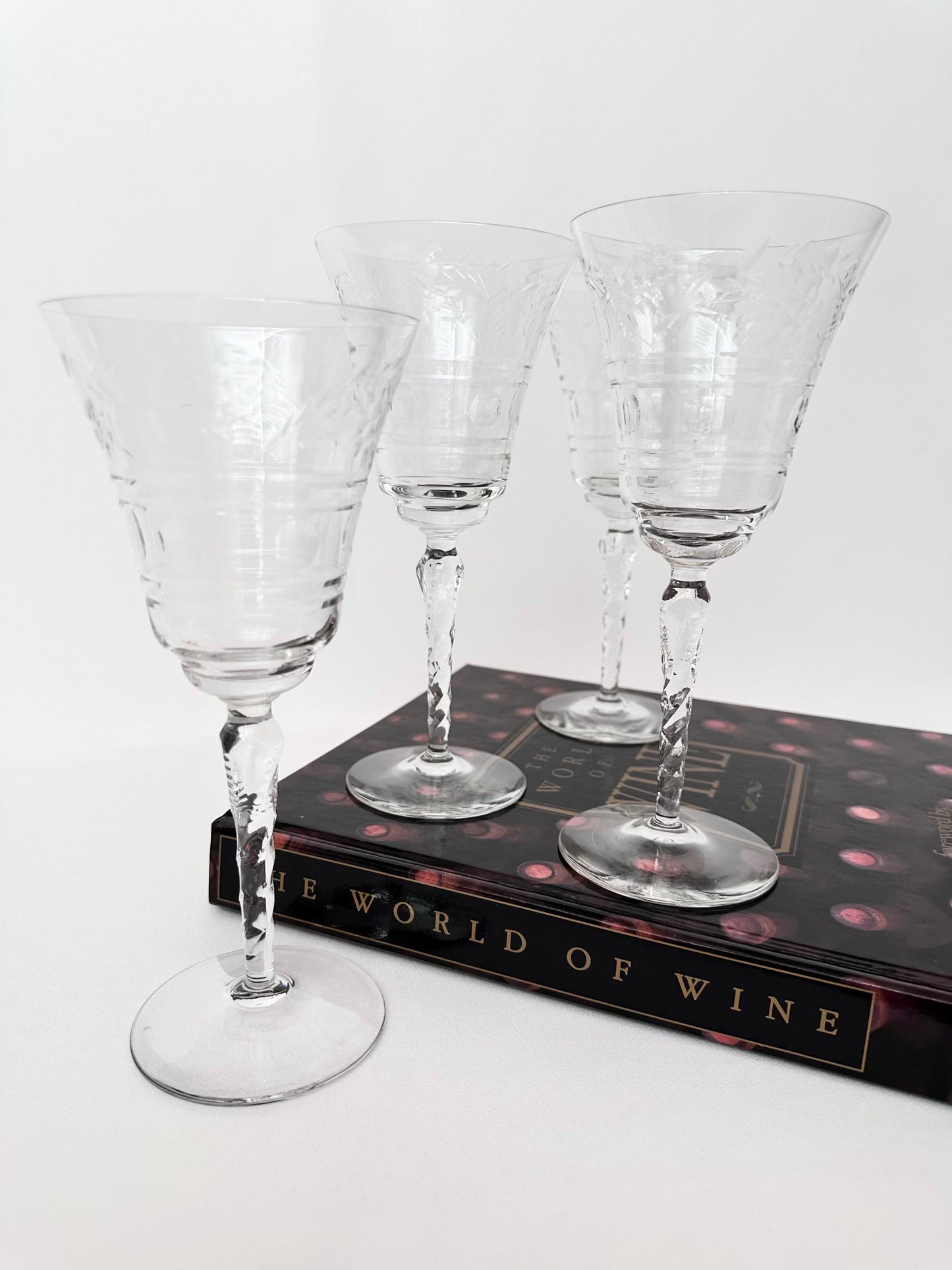 Vintage tall flared rim embossed wine goblets set of four. 