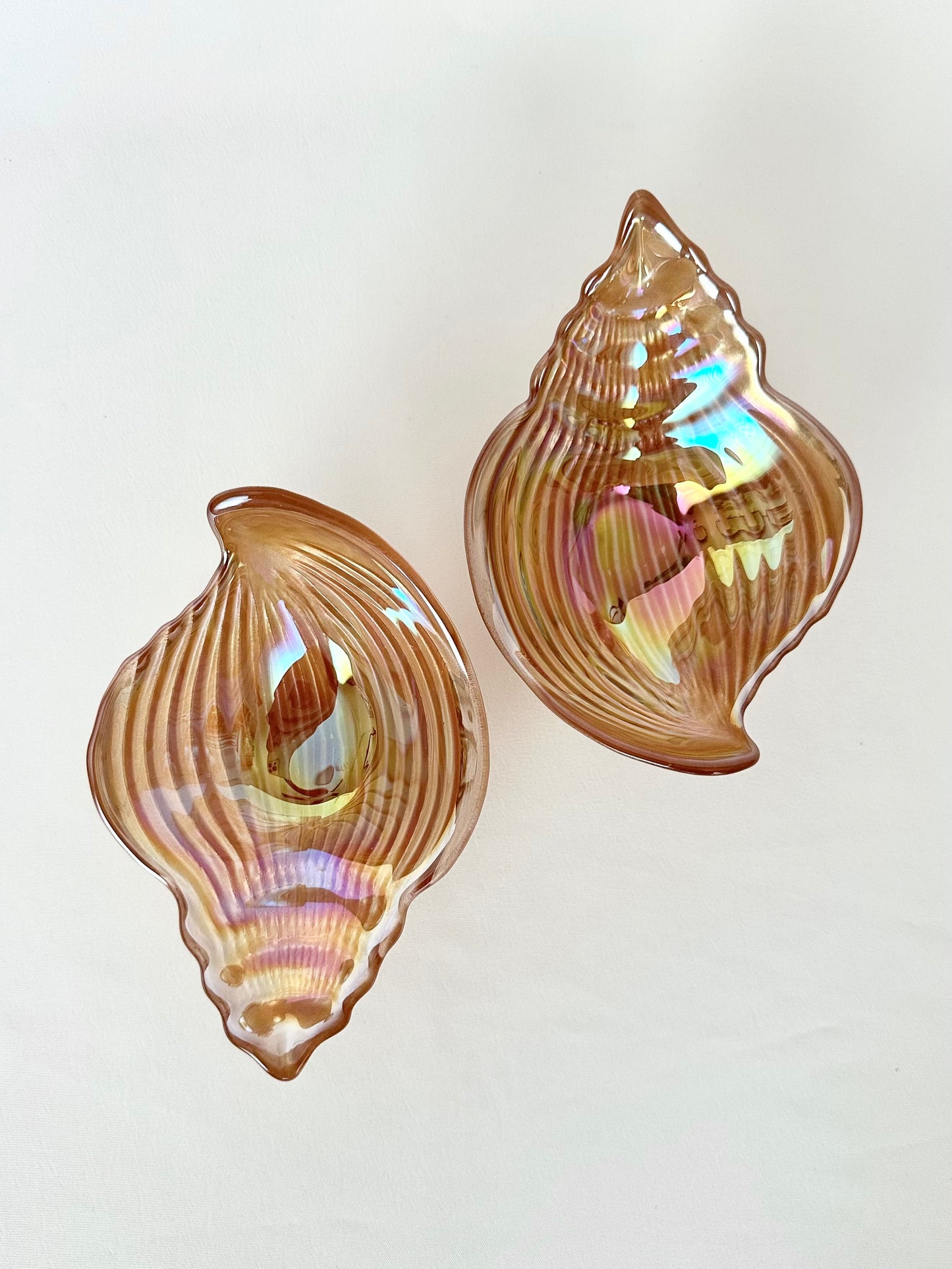 Vintage iridescent peach aqua or clear seashell trinket dish set of two