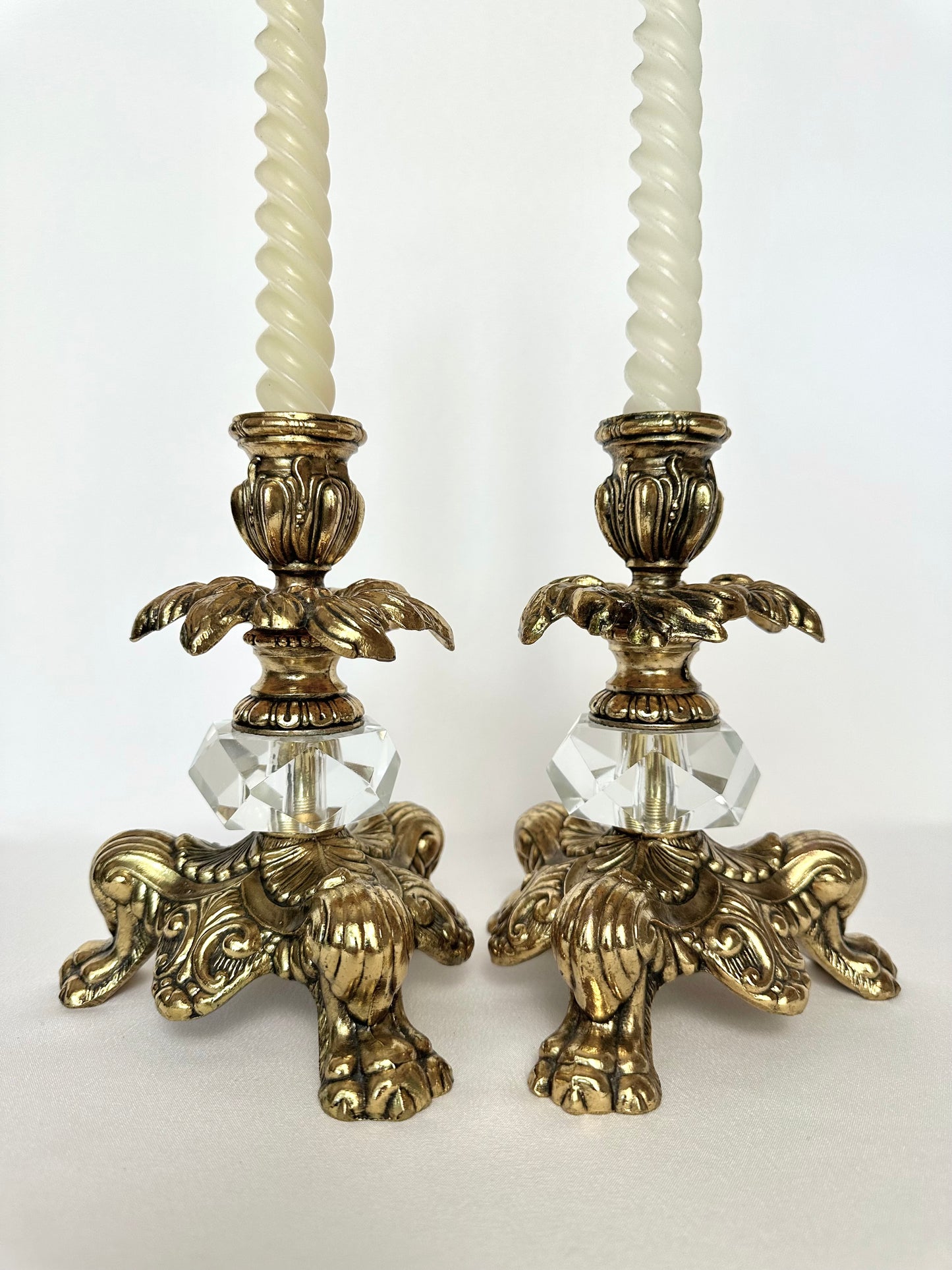 Faustine Brass & Crystal Candlestick Holders