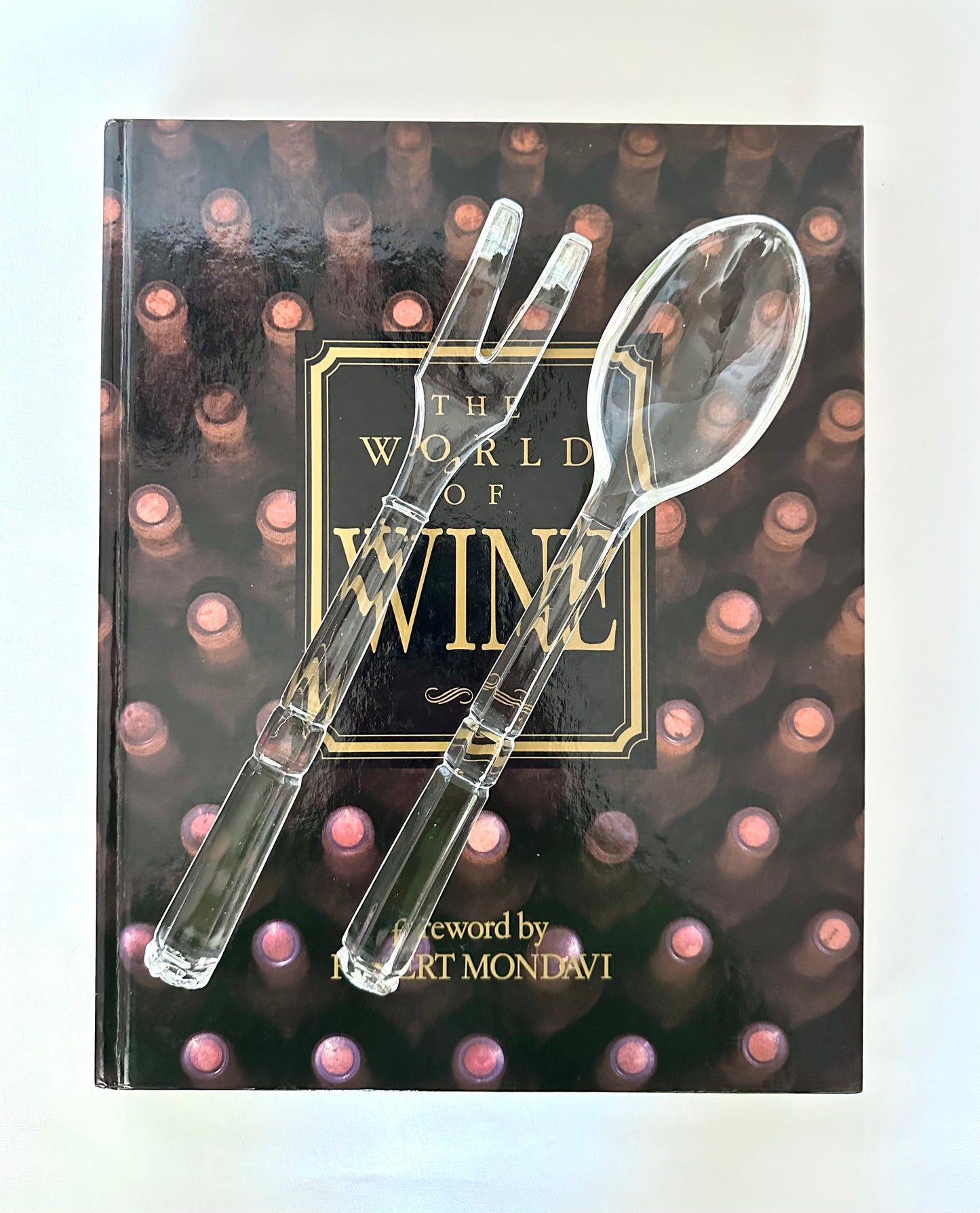 Vintage cut glass salad serving set of fork and spoon.