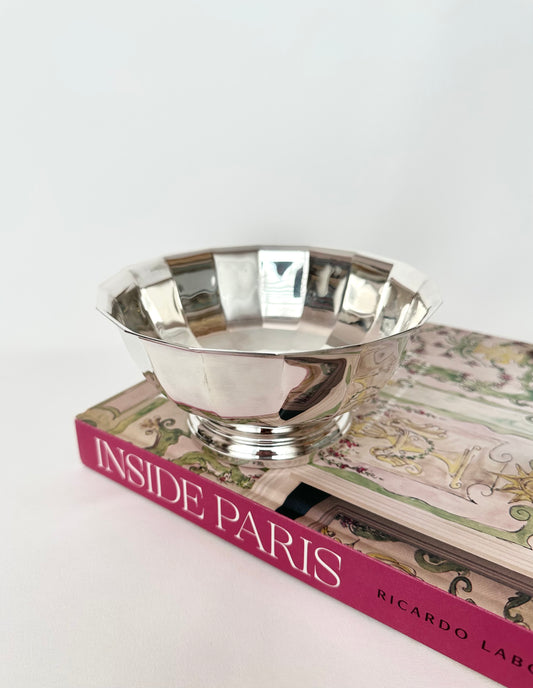vintage silverplate fluted or paneled revere style footed serving bowl